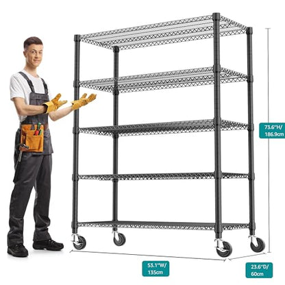 3300LBS 53.1" W 5 Tiers Shelf Steel Storage Shelving Utility Shelving Unit Steel Organizer Wire Rack for Home