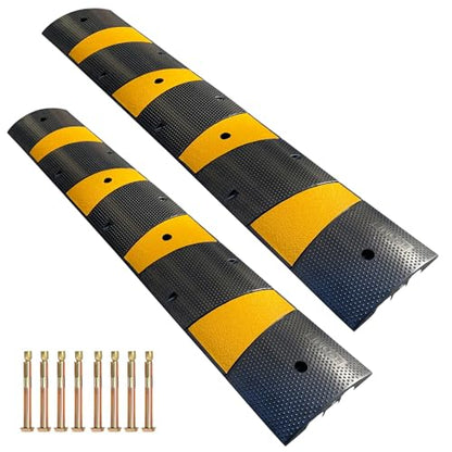 Rubber Speed Bump 6 Feet Rubber Driveway Modular Heavy Duty Speed 72.4 x 12 x 2.4 Inch Cable Protector Ramp for Garage Gravel Roads Asphalt Concrete (12 Foot)