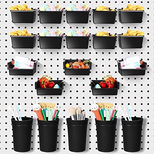 20 Pcs Pegboard Bins and Cups with Hooks and Loops Peg Assortment Organizer Accessories Various Tool Organizer Pegboard Baskets Set for Garage Workshop Workbench Office