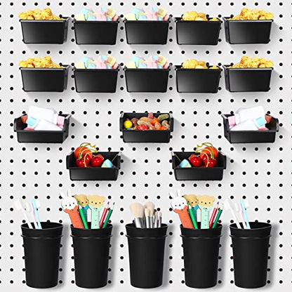 20 Pcs Pegboard Bins and Cups with Hooks and Loops Peg Assortment Organizer Accessories Various Tool Organizer Pegboard Baskets Set for Garage Workshop Workbench Office