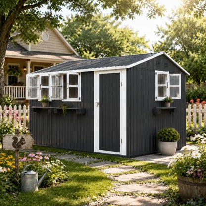12x10 FT Outdoor Storage Shed with 3 Clear Windows