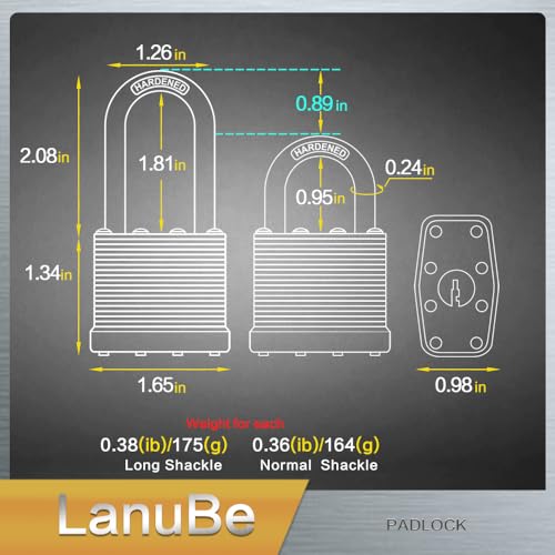 Laminated Keyed Alike Padlock 12 Pack Mixed Long & Normal Shackles (12 Count)