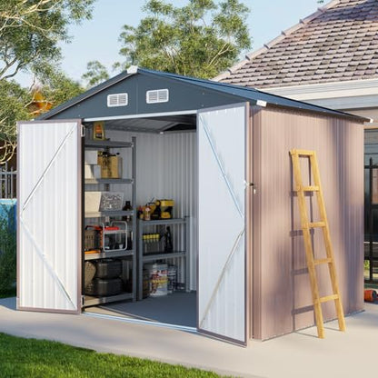 6' x 8' Storage Shed Outdoor Steel Brown