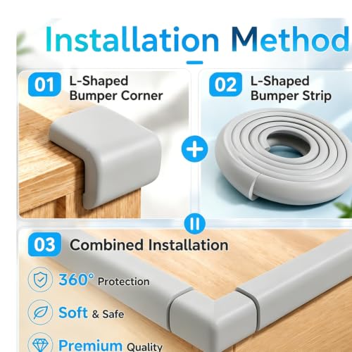Foam Baby Edge Protector Strip Furniture Safety 1.8inx6.56FT（Grey）