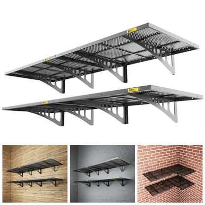 4Pack 2x3ft Adjustable Metal Garage Wall Shelving Heavy Duty Garage Storage Shelf Wall Mounted Black (4 Count)