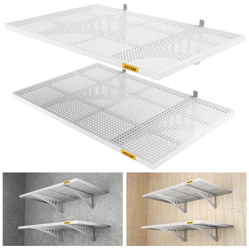 2 Pack 2x3ft Adjustable Garage Wall Shelving 560lbs Load Capacity Heavy Duty Wall Mounted Storage Shelf Metal Floating Shelves for Garage (2 Count)