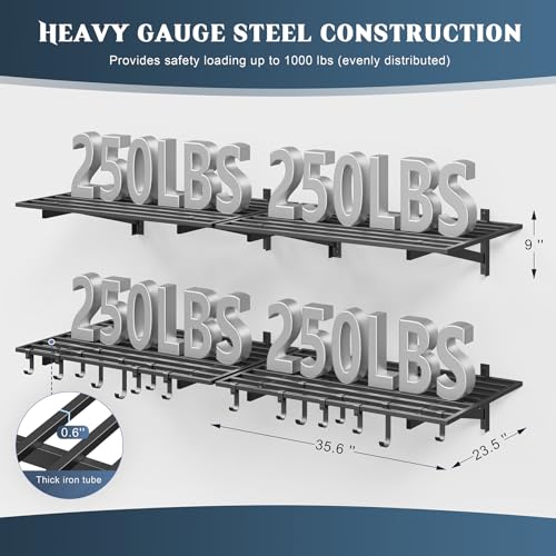 4 Pack Wall Mounted Garage Shelving with 16 Hooks (4 Count)