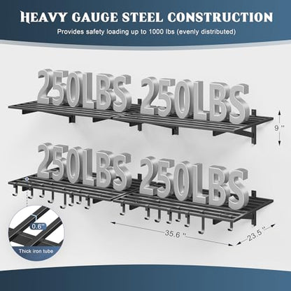 4 Pack Wall Mounted Garage Shelving with 16 Hooks (4 Count)