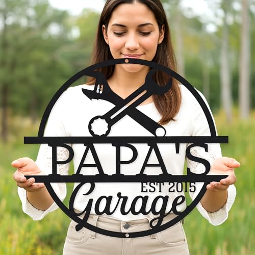 Custom Garage Workshop Metal Sign Personalized Tool Name Wall Art for Car Truck Mechanic Shop Decor Durable Steel Sign for Dad Husband Men’s Auto Workspace or Fence