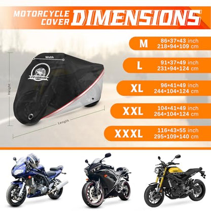 Motorcycle Cover Waterproof for Cruisers Bikes 96" Silver