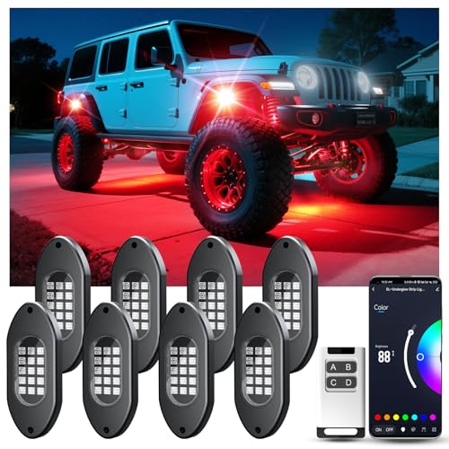 LED RGB Rock Lights for Trucks 8 Pods with APP and Remote Control (8 Count)