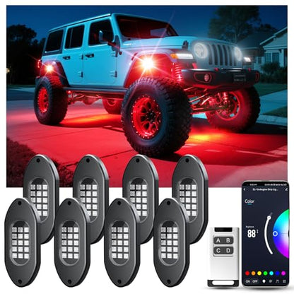 LED RGB Rock Lights for Trucks 8 Pods with APP and Remote Control (8 Count)