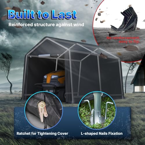 7x12 ft 2 Roll up Doors & Vents Outdoor Portable Storage Shelter Garage Tent Carport for Motorcycle ATV with Heavy Duty Metal Frame and Anti