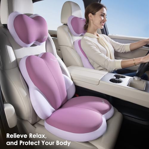3 PCS Seat Cushion for Carseat Lumbar Support Pillow Car Neck Headrest Pillows Ultrathick Memory Foam Seat Pads Pressure Relief Back Cushion for Office Chair