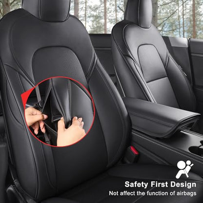 Tesla Model Y Car Seat Covers Nappa Leather Car Interior Seat Airbag Compatible Cushion Cover Full Set Custom Fit 2024 2023 2022 2021 2020