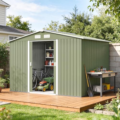 9' x 6' Outdoor Storage Shed Garden Tool Metal Shed Green
