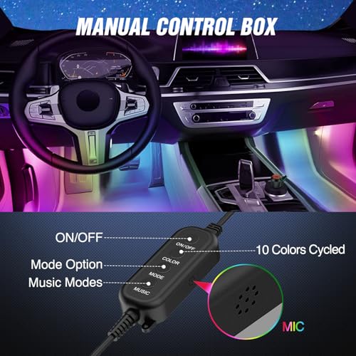 4PCS Interior Car Strip Lights Cigarette Lighter Dream Color RGB
