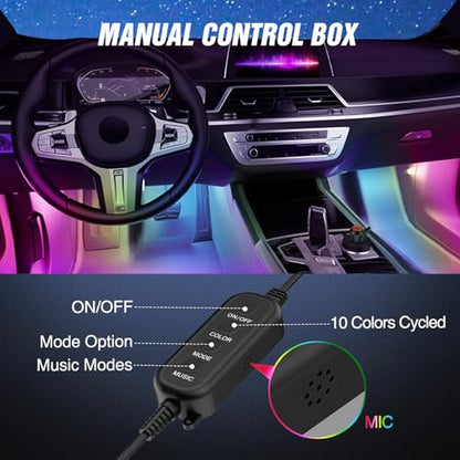 4PCS Interior Car Strip Lights Cigarette Lighter Dream Color RGB