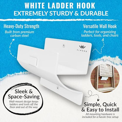 White Ladder Hooks for Garage Wall