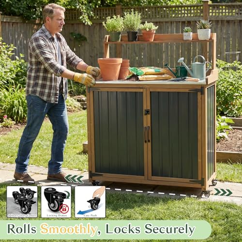 Outdoor Storage Cabinet with 4 Wheels and Handle
