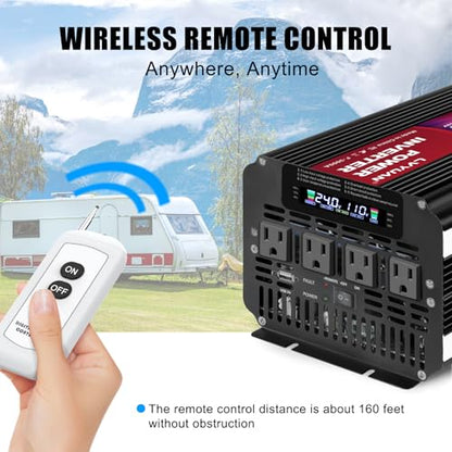 3000 Watt Power Inverter 24V to 110V 120V DC to AC with 4 AC Outlets