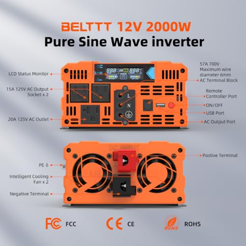 2000W Pure Sine Wave Inverter 12V DC to 120V AC