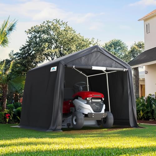 10x10 ft Heavy Duty Outdoor Patio Portable Canopy Storage Shelter Shed Carport with 2 Roll up Zipper Doors & Vents for Snowmobile Garden Tools