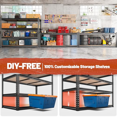48" W Garage Shelving Heavy Duty 2550 LBS Storage Shelves 4 Tier Heavy Duty Shelving