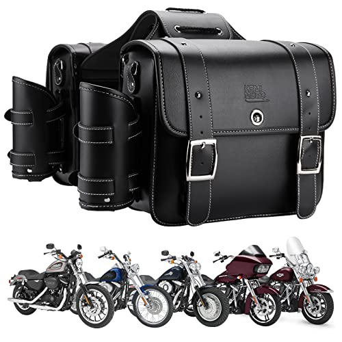 PU Leather 20L Motorcycle Saddlebags with Cup Holder Throw Over (2 Count)