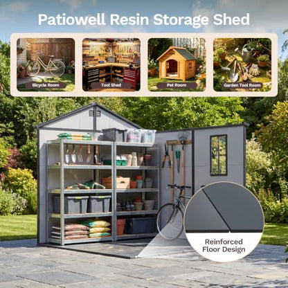 8x8 FT Resin Outdoor Storage Shed with Floor
