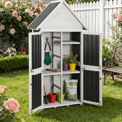 Outdoor Storage Shed Cabinet Strong Iron Frame Surrounding Garden Tool Storage with Adjustable Shelfs