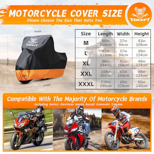 Motorcycle Cover Waterproof Outdoor Storage Fits Up to 104"