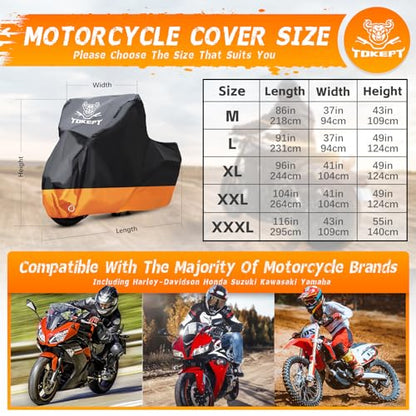 Motorcycle Cover Waterproof Outdoor Storage Fits Up to 104"