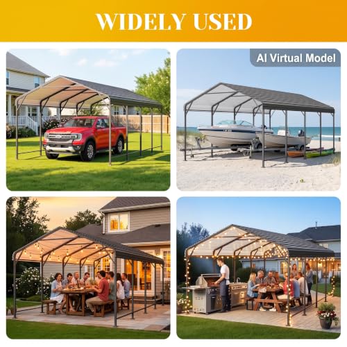Carport 12' x 20' Heavy Duty Carport with Updated Roof & Enhanced Base