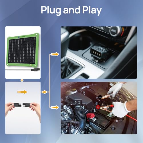 Upgrade 7.5W Solar Car Battery Charger Maintainer 12V Waterproof Solar Panel Portable Solar Trickle Charger for Car Truck Boat Lawn Mower RV Trailer Tractor Utility Vehicle Battery