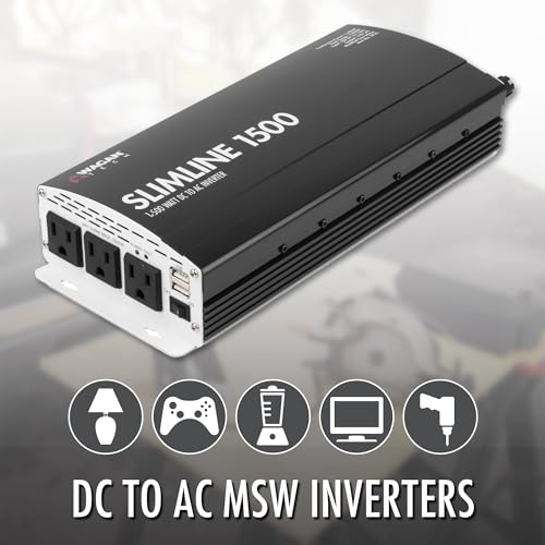 EL3720 1000W Slimline Plus AC to DC Power Inverter 1000 Watt TrueRated Continuous 2500 Watt Surge Power DC 12V to AC 110V Modified Sine Wave 3 AC Outlets and 2A USB Charging Port
