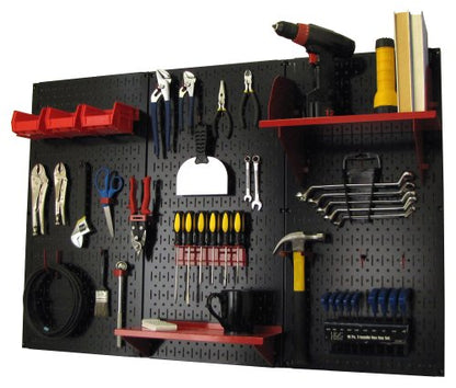 Pegboard Organizer 4 ft. Metal Pegboard Standard Tool Storage Kit with Black Toolboard and Red Accessories