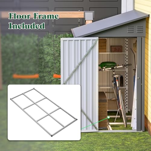 Lean to Storage Shed 4x8 FT Metal Sheds & Outdoor Storage Cabinet Lockable Tool Organization Bike Mower Shed Portable Outside for Garden Patio