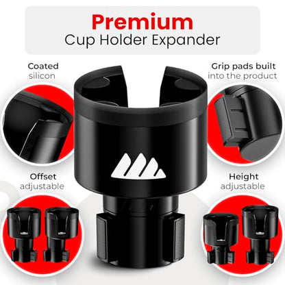 Ultimate Car Cup Holder Expander with Adjustable Base & Organizer