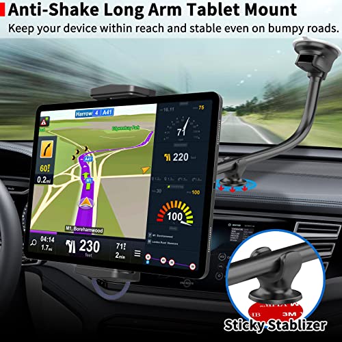 Upgraded Tablet Car Mount for iPad Truck Holder Long Arm Extension