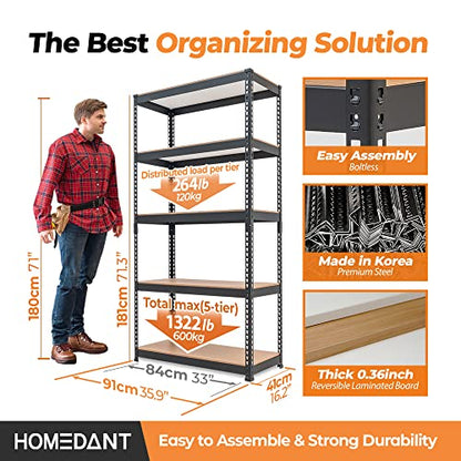 Black 35.9" W 5 Tier Storage Shelves Garage Shelving Unit Metal