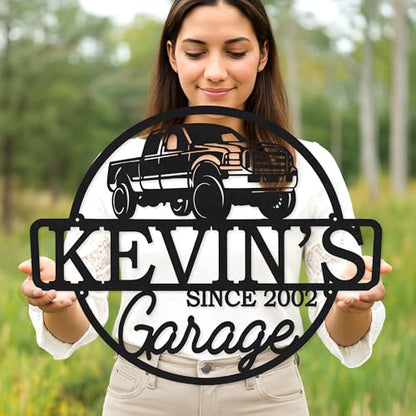 Custom Garage Workshop Metal Sign Personalized Tool Name Wall Art for Car Truck Mechanic Shop Decor Durable Steel Sign for Dad Husband Men’s Auto Workspace or Fence