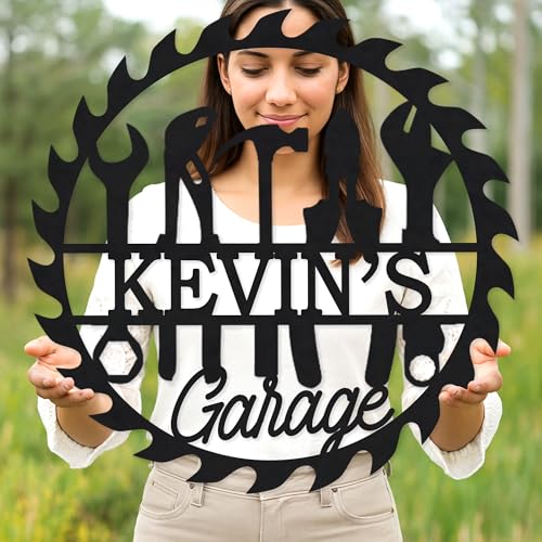 Custom Garage Workshop Metal Sign Personalized Tool Name Wall Art for Car Truck Mechanic Shop Decor Durable Steel Sign for Dad Husband Men’s Auto Workspace or Fence