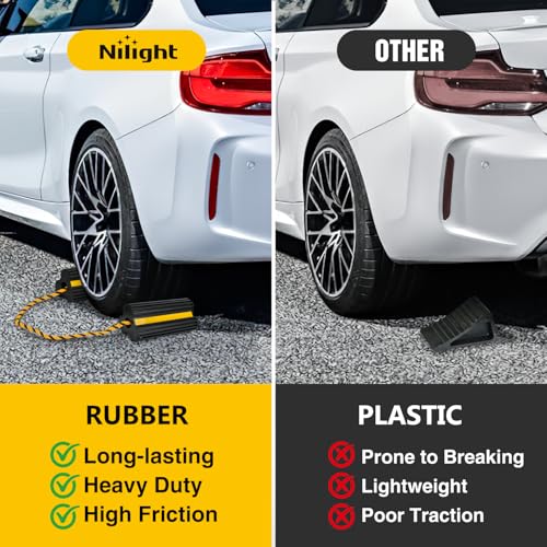Wheel Chocks Rubber Yellow Reflective Strips 2 Pack with Rope