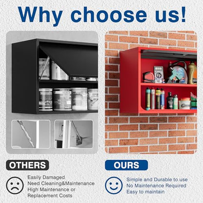 Metal Storage Cabinet Black Red Wall Cabinets with Shelf and Locking Door
