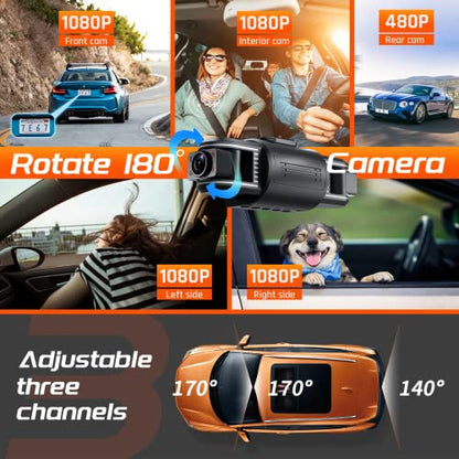 T1 pro Dash Cam Front and Rear Inside 3 Channel 1080P