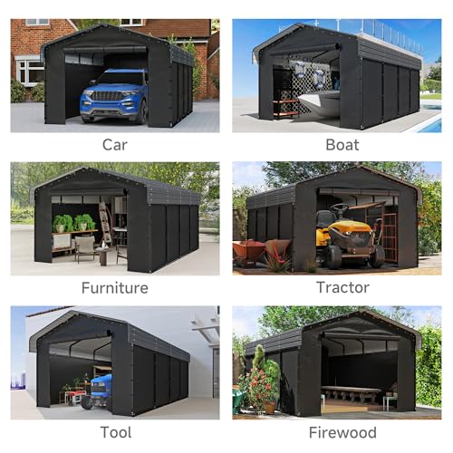 12x20FT Heavy Duty Metal Carport with Removable Sidewalls & Doors