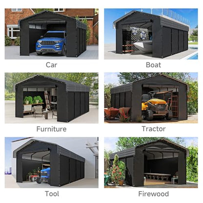 12x20FT Heavy Duty Metal Carport with Removable Sidewalls & Doors