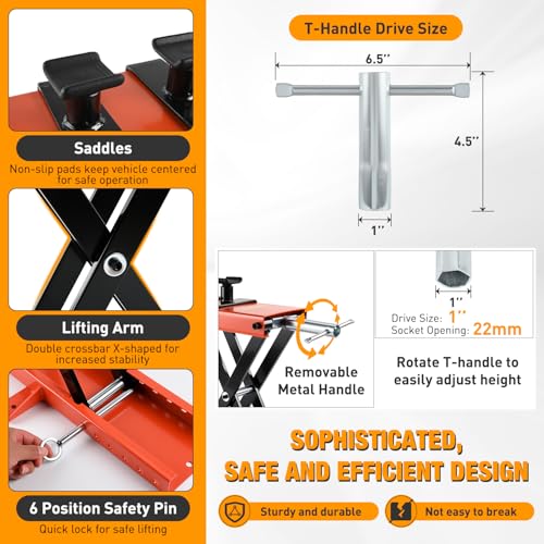 Motorcycle Lift 1100 LBS ATV Scissor Jacks with Saddle Safety Pin Crank Handle 3.7"