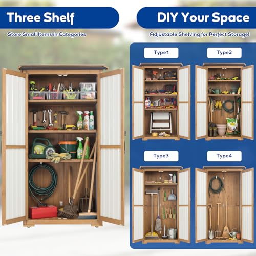 Storage Cabinet Outdoor Garage Cabinets with 3 Adjustable Shelves